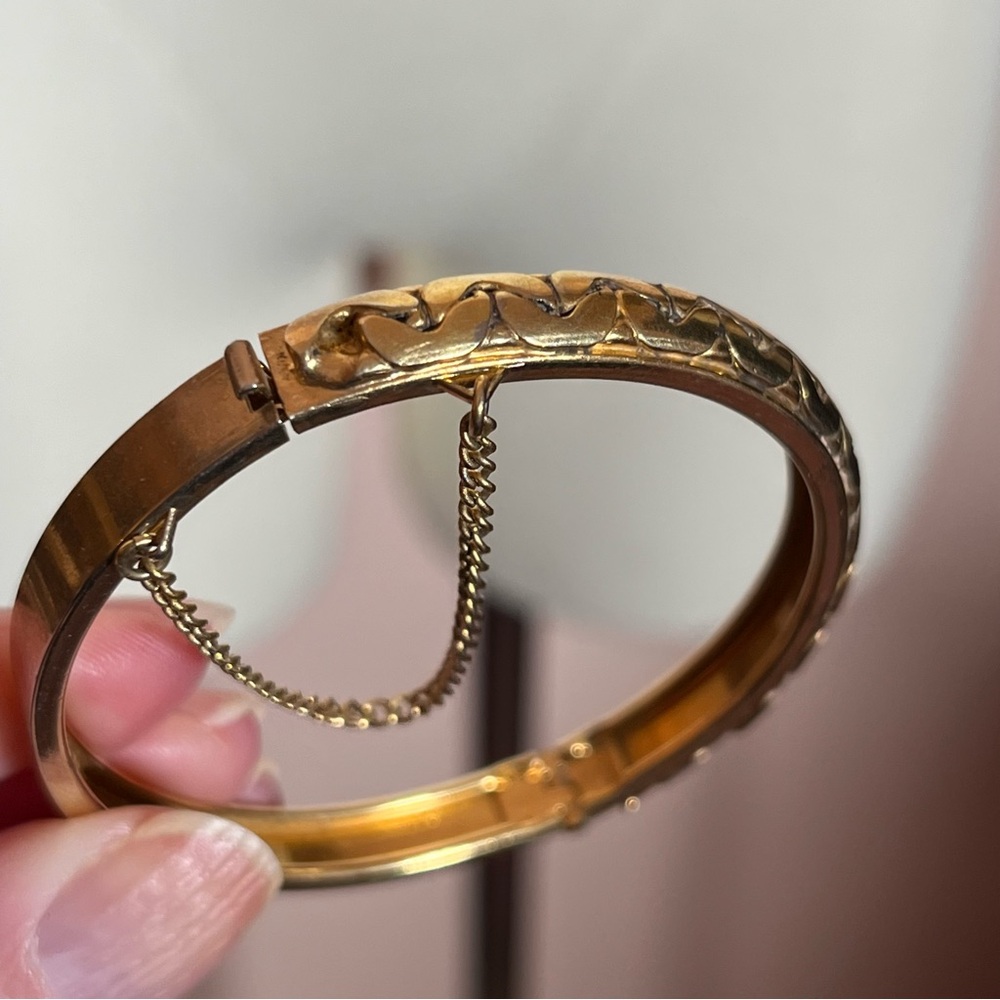 Vintage 80 90 Retro Heavy Gold plated Omega Chain Mobwife Bangle Bracelet - Picture 7 of 13